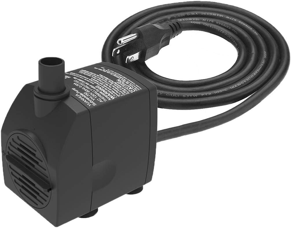 Submersible Water Pump 6.1ft Power Cord Ultra Quiet Pump with Dry Burning Protection 200GPH for Fountains, Hydroponics, Ponds, Statuary, Aquariums - More