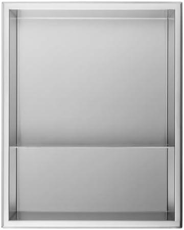 BOSALEOM Shower Niche 16’’x20’’, Stainless Steel Insert Storage Shelf, No Tile Needed, Double Shelf, Brushed Nickel
