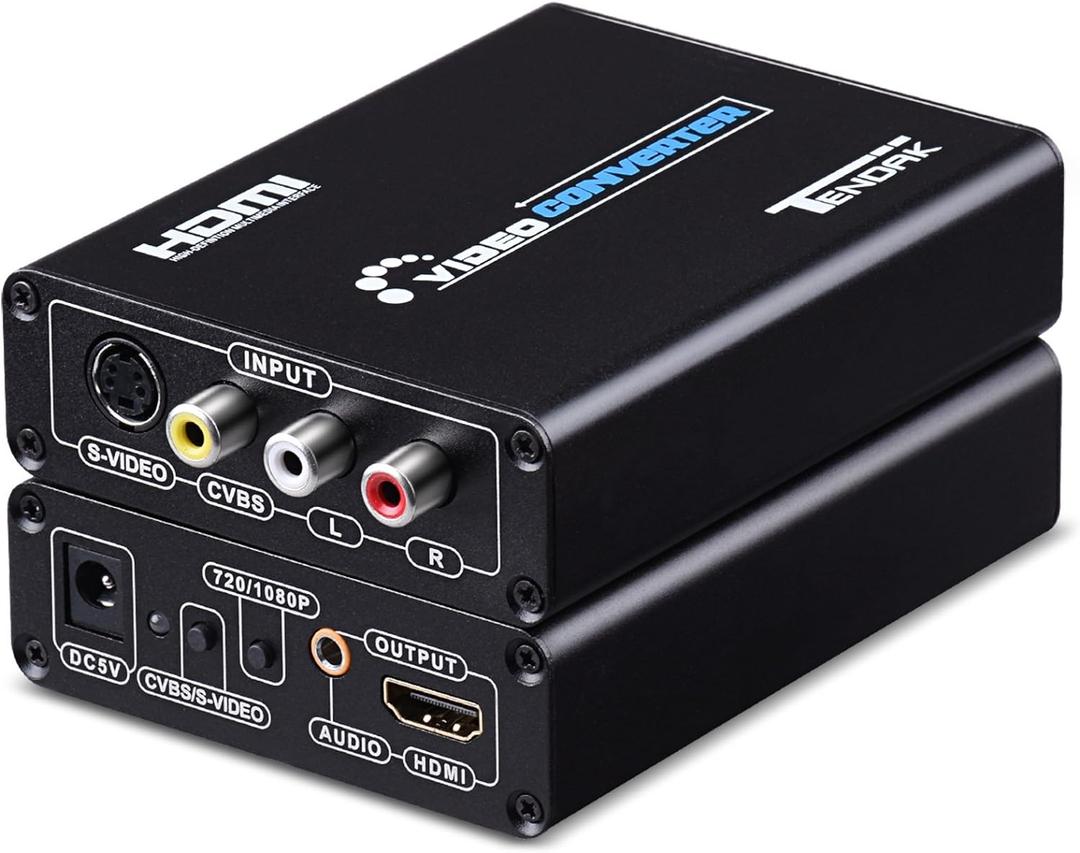 Tendak 3RCA AV CVBS Composite & S-Video R/L Audio to HDMI Converter Adapter Support 720P/1080P with 3RCA S-Video Cable for NES SNES N64 PS2 PS3 HDTV