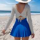NESY Long Sleeve Swimsuits for Women Rash Guard V Neck One Piece Bathing Suit Swim Dress Woman Swimwear Swimdress UPF 50+ (Blue, M)