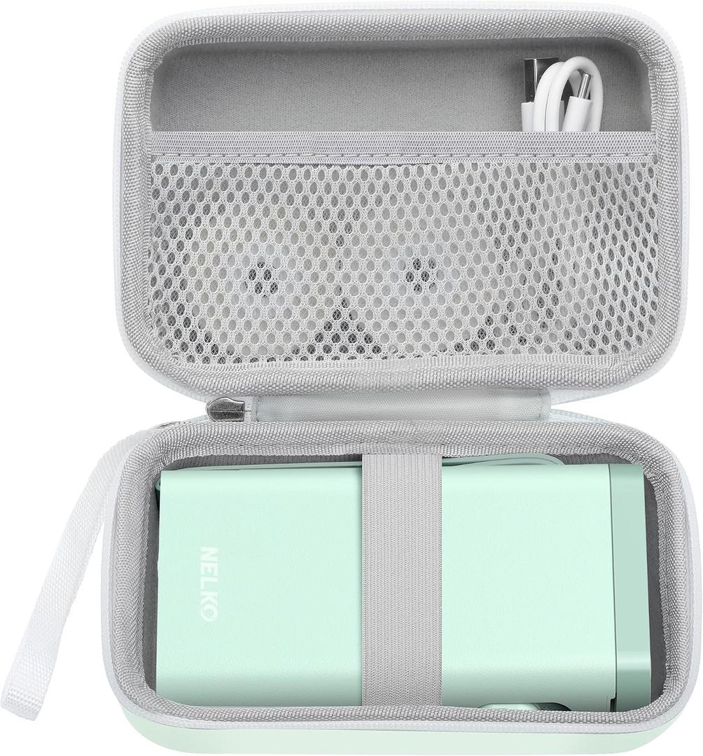 Nelko Genuine Case for P21 Label Maker, Compatible with Phomemo D30 D35 Label Maker, for NIIMBOT D11 D110, for JADENS/Memoking/SUPVAN, Box with Mesh Pocket for Batteries Accessories (Case Only), Green