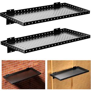 Garage Wall Shelving 2-Pack, 24"x12" Wall Mounted Shelves, Black | Heavy Duty, Metal Garage Shelving Wall Mounted, for Garage & Workshop Storage, Total 200 lbs Load Capacity