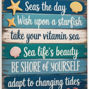 8x12 Vintage Beach Metal Wall Art With Sandals, Starfish & Seashells, Coastal Summer Decor