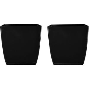 The HC Companies Aria Self Watering Square Plant Pot w/Drainage - Planters for Outdoor Plants & Indoor Plants - Lightweight & UV-Resistant Plastic Pots for Plants (8" Glossy Black, Pack of 2)