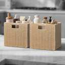Wicker Storage Baskets for Organizing, 3 Pack Rustic Foldable Square Basket for Shelves, Handwoven Cubby Organizer Bins for Home Decor, Small Cube Storage Bin for Closet Organization (Natural 11 inch)