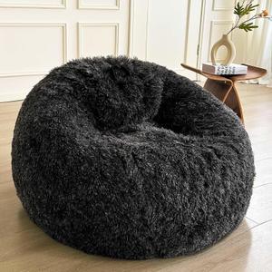 LIFEREVO Fluffy Faux Fur Bean Bag Chair Cover (No Filler), Ultra-Soft Stuffed Animal Storage Bean Bag for Kids Adults, Premium Fuzzy Furry Beanbag Cover for Organizing Plush Toys (Ombre Black) (Large)