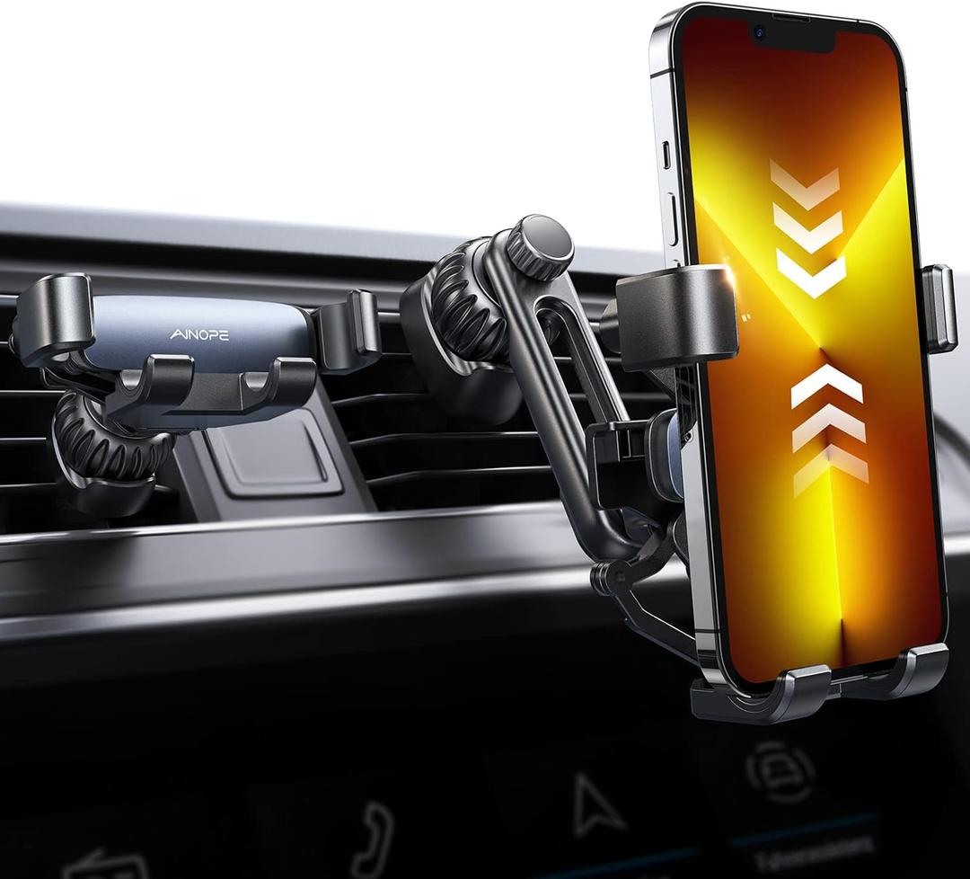 AINOPE Car Phone Holder Mount 2024 Gravity Phone Mount Holder for Car Vent with Extention&Short Air Vent Clip Never Blocking Cell Phone Holder Compatible with iPhone 16 Pro Max 15 14 13 More, Black