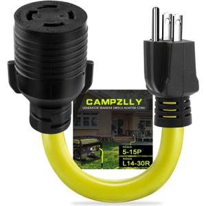 NEMA 5-15P to L14-30R Power Adapter Cord, 5-15 Male Plug to 4 Prong Female Receptacle Twist Lock, Generator to House Inlet Box, ETL Listed