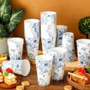 Layhit 50 Pcs 16 oz Blue and White Flower Disposable Cups Blue Chinoiserie Flower Plastic Cups Floral Party Decorations Hot Cold Drinks for Birthday, Bridal Shower, Tea Wedding Party