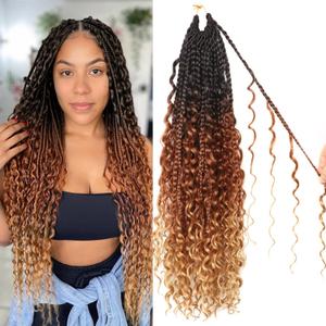 Goddess Boho Box Braids Crochet Hair-8 Packs 18 Inch Crochet Box Braids for Black Women Pre Looped (1B/30/27, 18 Inch (Pack of 8))