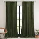 RYB HOME Olive Green Velvet Curtains with Hook Tape, Thermal Insulated Privacy Protect Decorative Drapes for Sliding Glass Door, W 62 x L 90 inches, 2 Panels Set