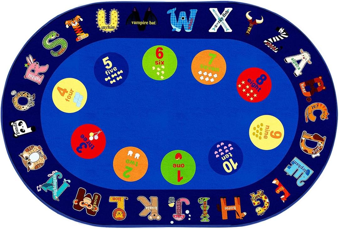 lotoo Classroom Rug, Kids ABC Rugs for Playroom, Preschool Educational Carpet for Learning Alphabet Animals Words Numbers, Kids Daycare Nursery Play Mat for Toddlers Children Bedroom Playroom