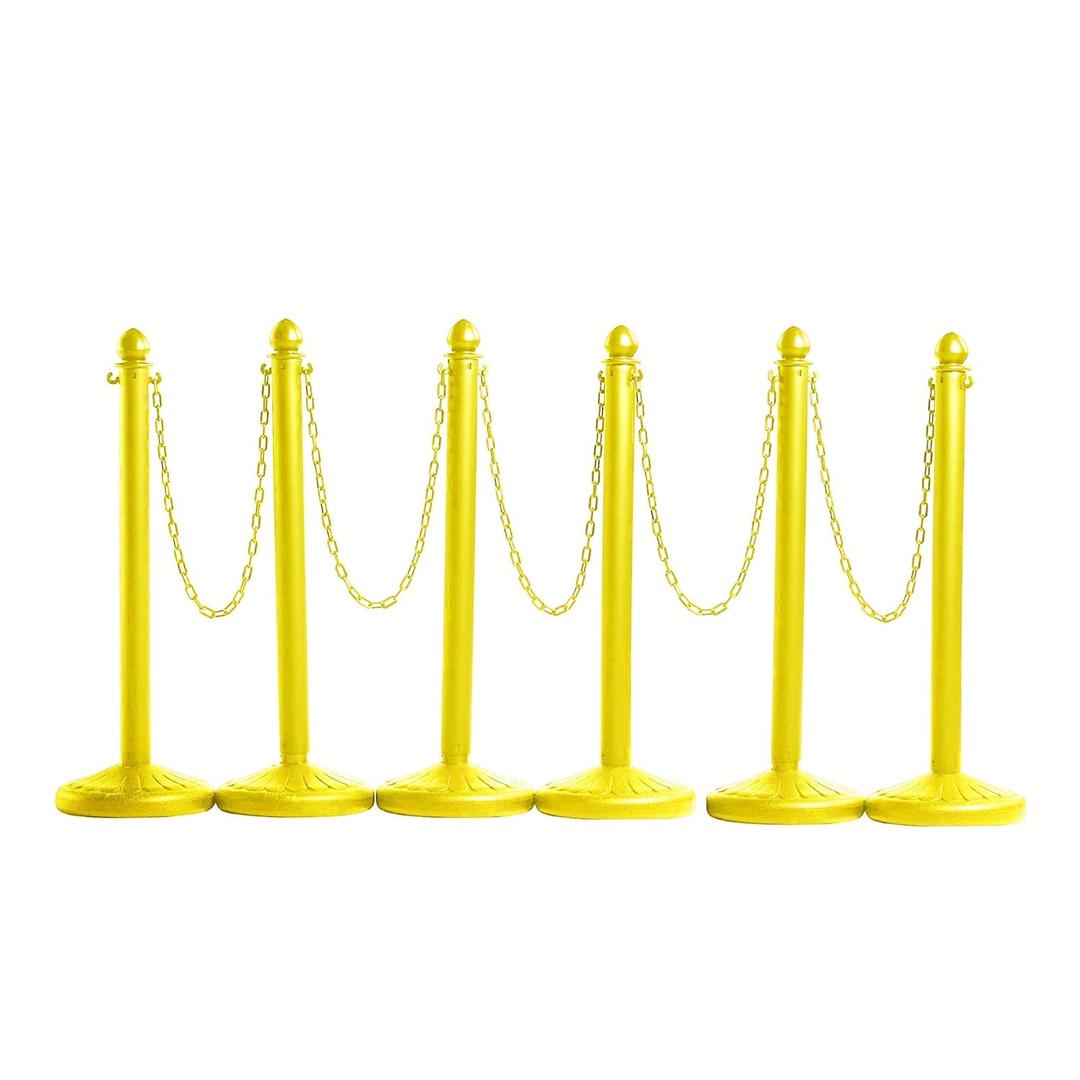 Montour Line Plastic Stanchion Yellow 2.5 Inch Diameter with 50 Foot Chain, 6-Pack, Crowd Control Barriers