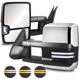 Chrome Pair Towing Mirrors Power Heated w/White Running Light Sequential Turn light Clearance Lamp Compatible for 99-02 Chevy Silverado Suburban Tahoe GMC Serria Yukon