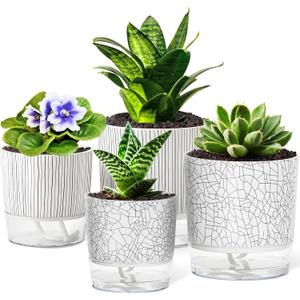 Samhe 4 Pack Self Watering Pots for Indoor Plants, 4/5.5 Inch Lightweight Planters with Water Reservoir, Flower Pots for African Violet, Spider Plant, Orchid
