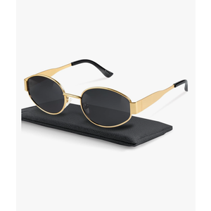 livho Oval Trendy Polarized Sunglasses Women Men, Retro Sun Glasses for Women Men 2024, Vintage Classic UV Protection Shades Grey/Gold
