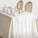 Ling's moment 14Ft x 35" Wide Brilliant White Gauze Semi-Sheer Table Runner Cheesecloth Tablecloth for Wedding Party Bridal Shower Boho Table Decor