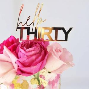 Hello Thirty Cake Topper- Happy 30th Birthday Cake Decorations,30th Anniversary,Birthday Wedding Party Decorations Supplies(Acrylic Gold)