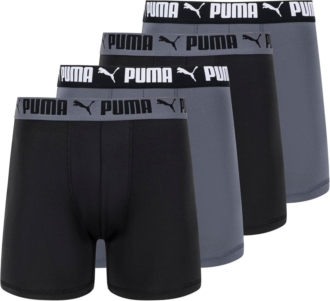 PUMA Men's 4 Pack Active Stretch Boxer Briefs (Medium, Black/Grey)