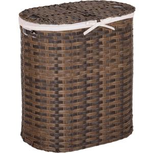 Seville Classics Premium Handwoven Portable Laundry Bin Basket with Carrying Handles, Household Storage for Clothes, Linens, Sheets, Mocha Brown, Oval Hamper
