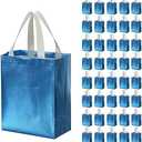 Tosnail 40 Pack 10 x 8 Inch Glossy Reusable Grocery Bags Shopping Tote Bag with Handle Present Bag Gift Bag for Weddings, Birthdays, Party, Event - Light Blue