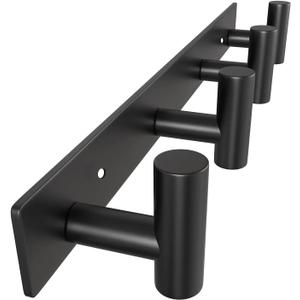 VAEHOLD Hat and Coat Wall Mount Rack - 4 Hooks for Robes, Bags, Keys, and Towels - Bathroom Towel Hanger Organizer -Black