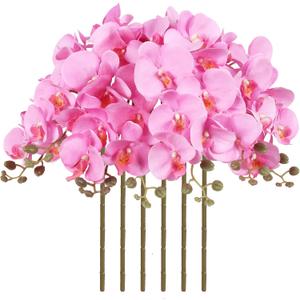 6 PCS Orchids Artificial Flowers Pink Fake Orchids Velvet Silk Orchids Faux Orchid Flowers 38 Inch Long Stem Artificial Flowers for Tall Vase for Home Wedding Decoration(Light Pink)