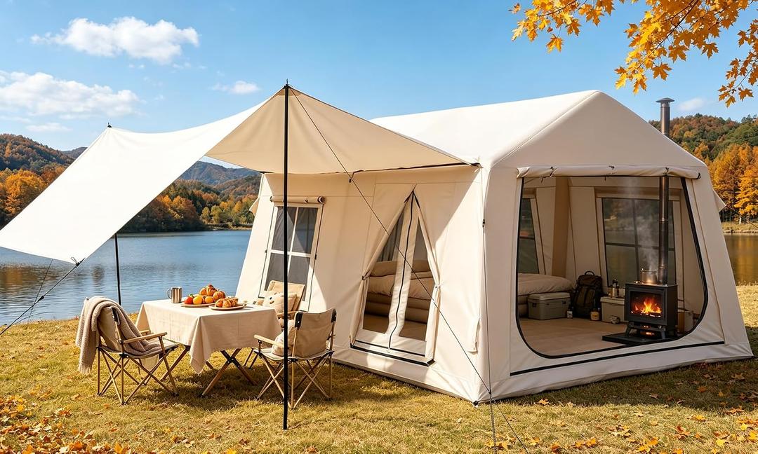 WildFinder Inflatable Tent with Awning, 116 ft² Blow Up Tent，Hot Tent, 4-6p