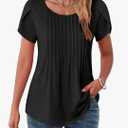 Womens Tops Petal Short Sleeve Summer Casual Crew Neck Shirts Floral Solid Blouse Pleated Tunics M