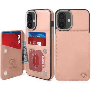 GUERNICA for iPhone 16 Wallet Case with RFID Blocking Card Holder for Women Men, Kickstand Shockproof Phone Case for iPhone 16(6.1"),Rose Gold