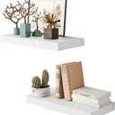 White 16 Inch Floating Shelves for Wall, 8 Inch Deep Floating Shelves Set of 2, Wall Shelves for Bathroom Over Toilet, Live Edge Shelf with Invisible Brackets for Bedroom, Home Decor