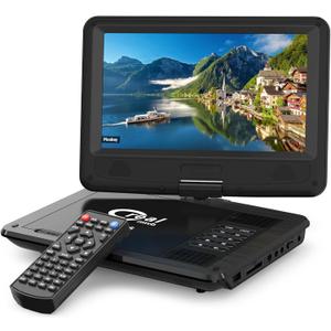 11.5" Portable DVD Player for Kids and Car with 9.5" Swivel Screen, 4-6 Hours Working Time, Car DVD Player with Dual Speakers, Remote Control, Support Sync TV, Region Free USB/SD/AV (Black)
