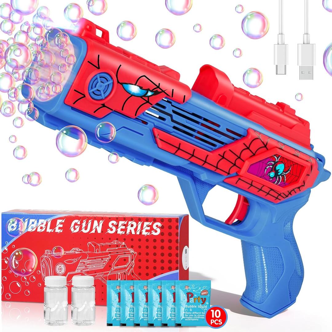 Rechargeable Bubble Gun for Kids, Toys for Boys 3-4, 4-6, Bubble Machine for Kids, Outdoor Toys for Kids Age 4-8, Easter, Summer, Wedding, Party Favors, Halloween, Birthday Gifts (Red)
