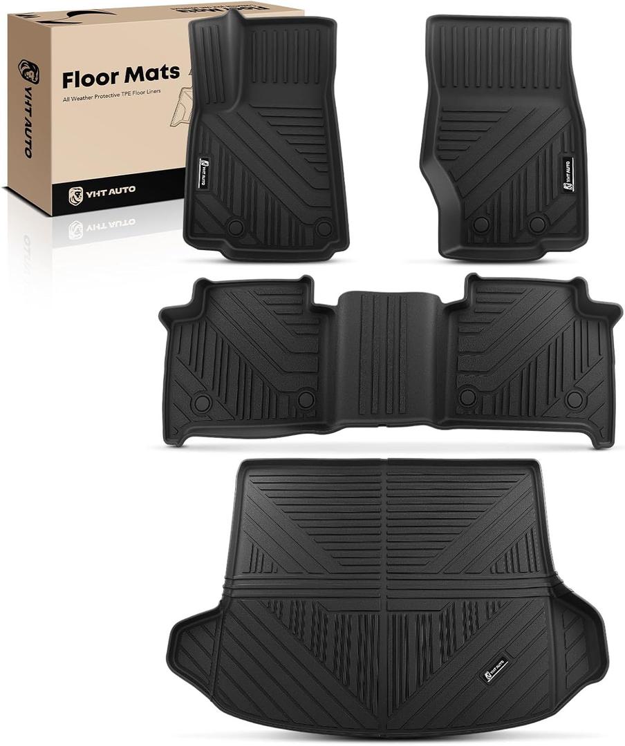 YHTAUTO Automotive Floor Mats & Cargo Mat Compatible with Jeep Grand Cherokee WL 2022-2025 (5 Seats Non L/WK), TPE Floor Liners All-Weather Protection Custom Fit, 1st & 2nd Row & Trunk Mat, Set of 4