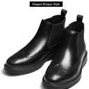 Hantatop Chelsea Boots Men Genuine Leather Casual Dress Boots Comfortable Classic Brogue Wingtip Slip On Ankle Chukka Boots for Office Casual Travel, Black US 10
