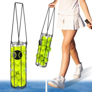 Cylindrical Tennis Ball Hopper Collector Pickleball Balls Retriever Basket Tennis Ball Picker Upper for Easy Picking and Storage Metal Container Holds 24 Tennis Balls Training Caddy (Black)