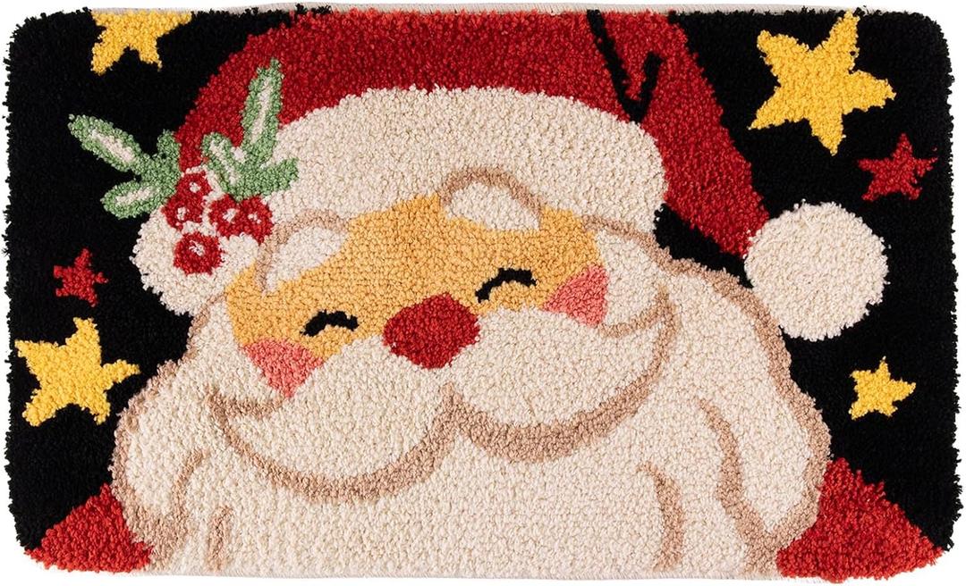 Arttown Christmas Winter Black Bath Mat for Bath Happy Santa Claus Fluffy Absorbent Microfiber Bathroom Mat Non-slip Water Absorbent Bath Rug Soft Washable Floor Rug for Tub Showers Laundry Room Decor