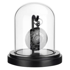 PH PandaHall 3x4 inch Pocket Watch Display Case Watch Glass Display Dome Cloche, Black Dome Cloche Wooden Base with Metal Hook for Pocket Watch Medals Collectibles Photos Ornaments