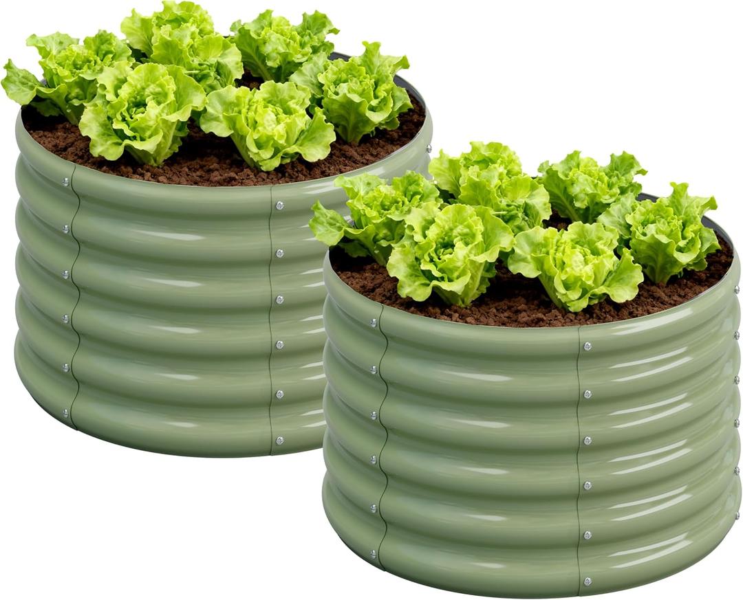 2PCS 2x2x1.5FT Galvanized Raised Garden Bed Kit,Vegetable Boxes-Round Metal Flower Box,Large Planter Raised Beds Outdoor Garden for Planting,Fruit,Herb-Green 0.8mm