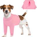Queenmore Dog Leg Sleeve to Stop Licking, Alternative to Cone of Shame, After Surgery Dog Elbow Protector with Magic Tapes, Recovery Suit for Dogs, Pink, S