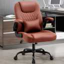 Executive Office Chair PU,Leather Office Chair with Wheels,360 Swivel Rolling Chair with Padded Arms,Ergonomic Computer Chair with Lumbar Support for Short People Use(Brown), Standard