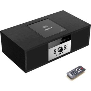 Nostalgic Bluetooth Stereo System for Home, WISCENT Vintage Micro HiFi Systems CD Player,with Bluetooth Audio Streaming,FM Radio,USB Port,Aux-in,Earphone Port (Black CD Player)