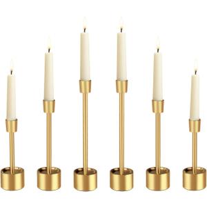 YUMORE 6 Packs Small Taper Candle Holders Candlestick Holder Stable Base Stand Holders for Dining Table Wedding Centerpiece (Gold) (Glod)