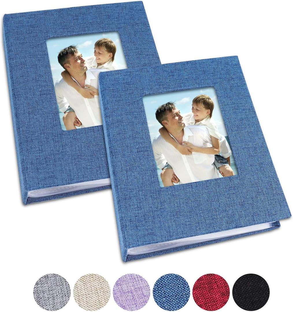 Vienrose Small Photo Album 4x6 Photos, 2 Pack Linen Cover Mini Photo Book, 26-Page Holds 52 Pictures, Artwork or Postcards Storage for Baby (Blue)
