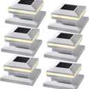 MAGGIFT 6 Pack Post Lights, Outdoor Cap for Fence Deck Patio, Solar Powered, Warm White High Brightness SMD LED Decorative Lighting, Lamp Fits 4x4, 5x5 or 6x6 Wooden, White
