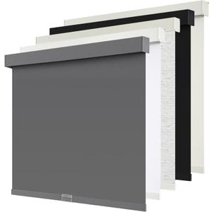 SUNOFF Cordless Blackout Roller Shades Blinds for Windows Free-Stop,Pull Down Room Darkening with Valance,Thermal Insulated Woven Fabric Window Door Blinds for Home,Office,Grey 54" W x 72" L