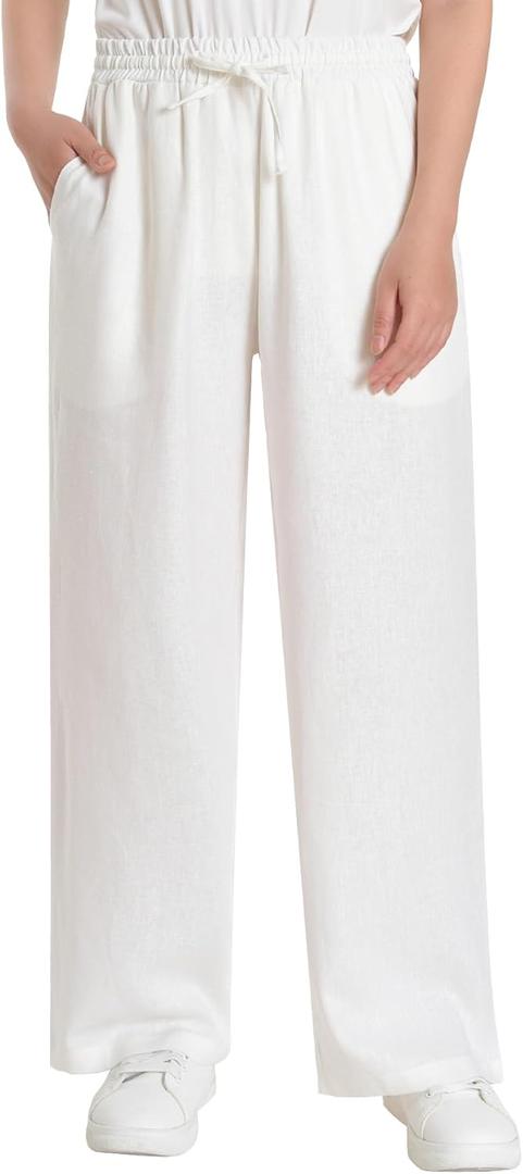Latuza Women's Petite Linen Rayon Pants Wide Leg Casual Pants (White, XL)