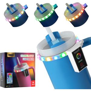 Colorful Light Accessories for Stanley Quencher H2.0/ProTour Tumbler Cup 20oz/30oz, Decorative Lights for Stanley Cup, Smart Bluetooth APP Control, Adjustable, Rechargeable,Home, Party