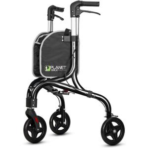 PLANETWALK Premium 3 Wheel Rollator Walker for Seniors Ultra Lightweight Foldable Aluminum Mobility Aid with Height Adjustable Handle and 8 Inch Wheels, Black
