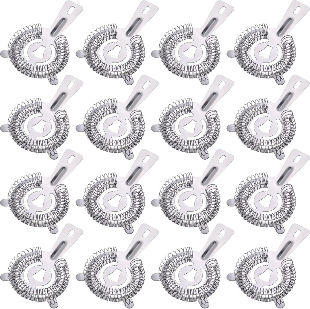 16 Pcs Bar Bartender Strainer Stainless Steel Drink Cocktail Strainers Silver Shaker Ice Bar Shelf or Bartenders Mixologists Drinking Water Filtering